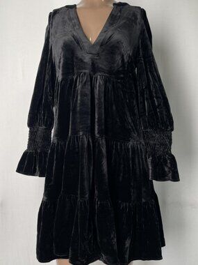 Pomander Place Womens Dress Black Size S Kenzo Velvet Long Sleeve V-Neck Mini